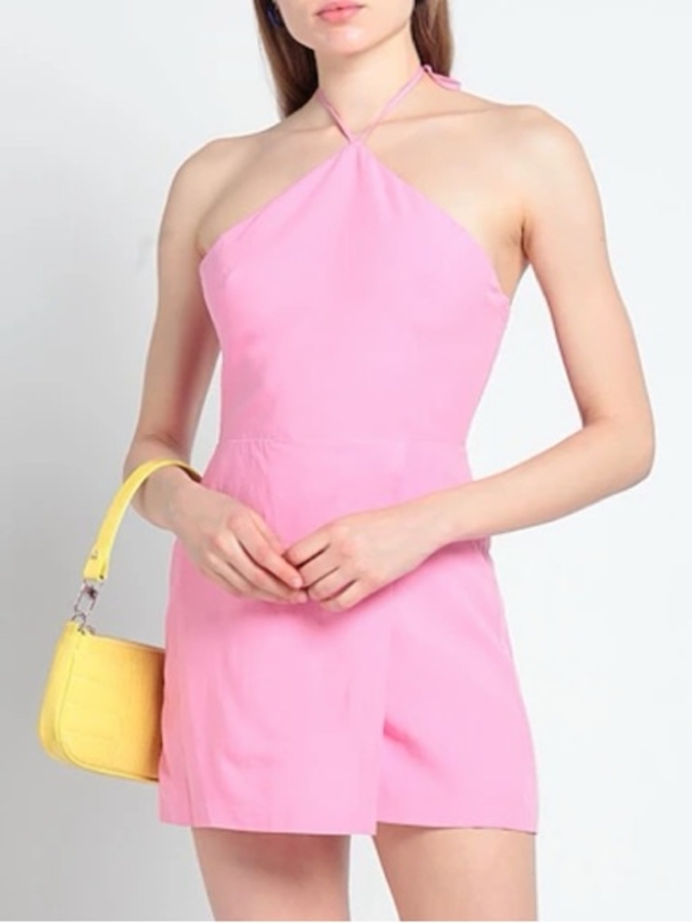 Revolve Amanda Uprichard Laurena Romper in Pompeii Pink
